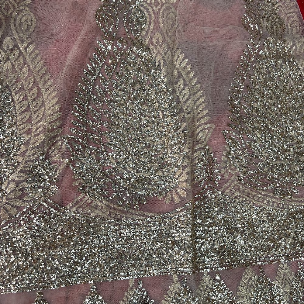 Shimmering Red and Cream Party Wear Half and Half Saree - Picture 8 of 11